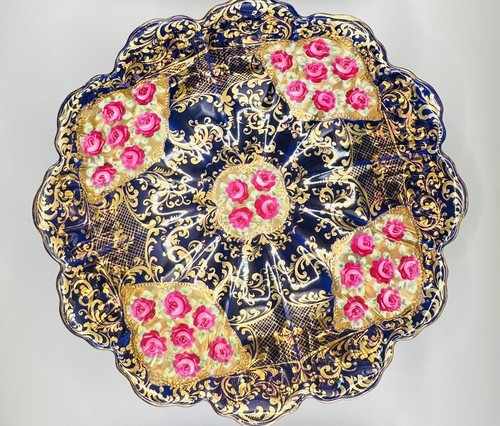 Nippon Gold Beaded Roses Cobalt Blue Bowl Set of 5 - Picture 7 of 21