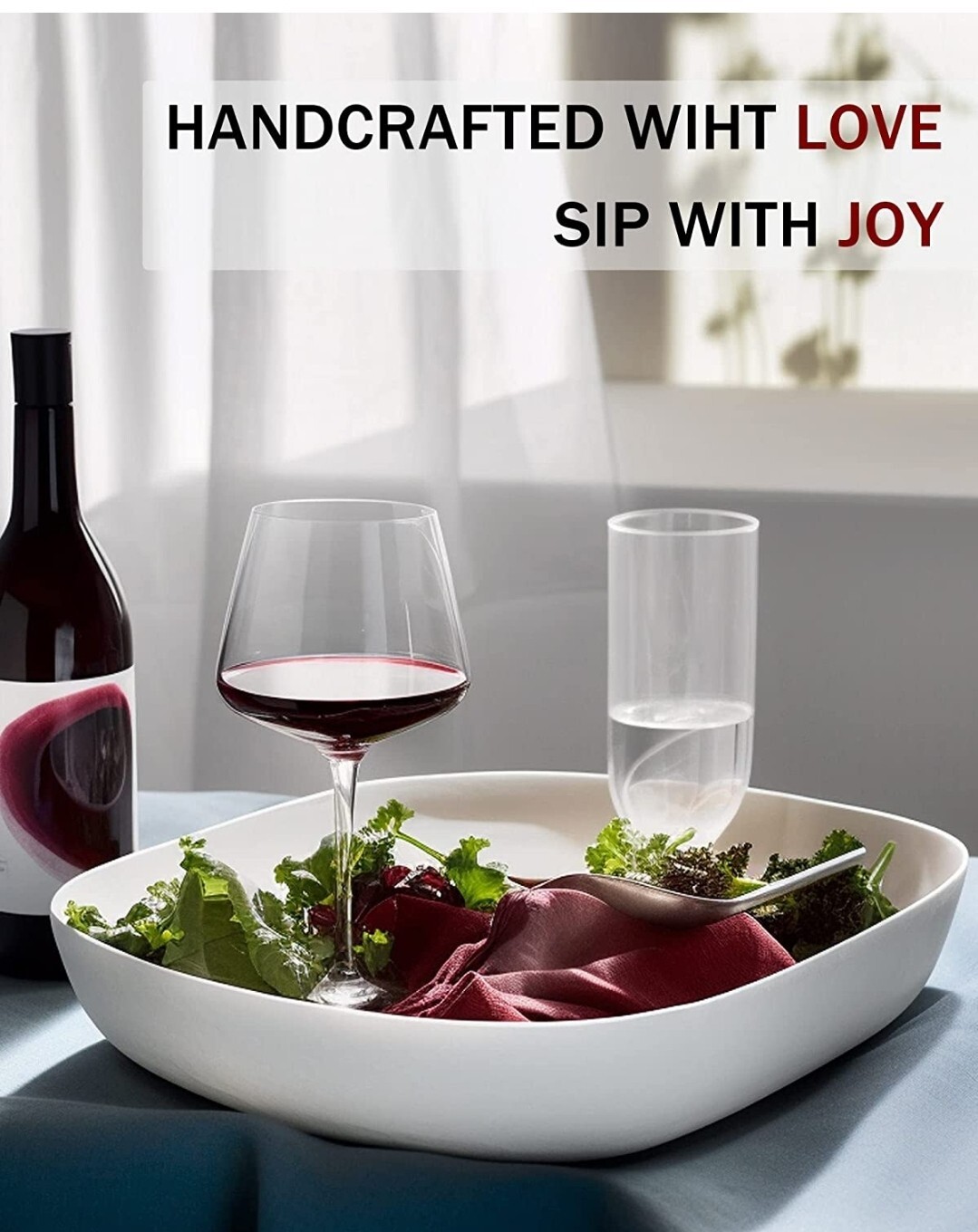 JB HO Hand Blown Stemmed Italian Style Wine Glasses Set of 2 NEW open