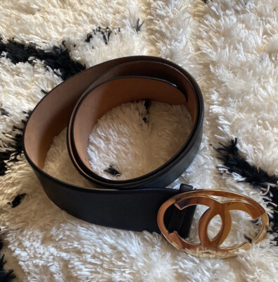 Chanel Vintage black leather belt with CC buckle silver size 90/36