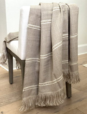 RH Restoration Hardware ALPACA Corded Stripe Firing Beige Blanket
