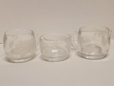 Rare Vintage 1970s Nestle World Atlas Globe Etched Clear Glass 3 Pc Coffee Set