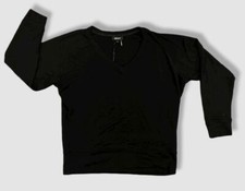  90 DKNY Women's Black V-Neck Long Sleeve Pullover Sweater Sweatshirt Size XL