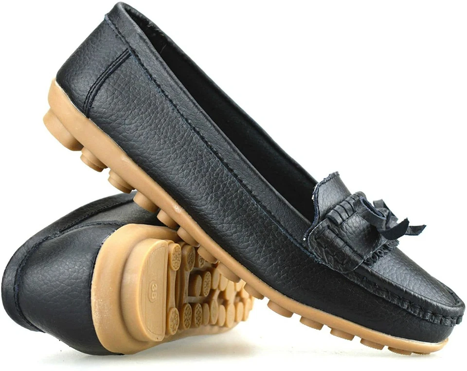 SHOE FEVER Womens Ladies Leather Office Shoes Smart Formal Loafers Moccasins Court Shoes