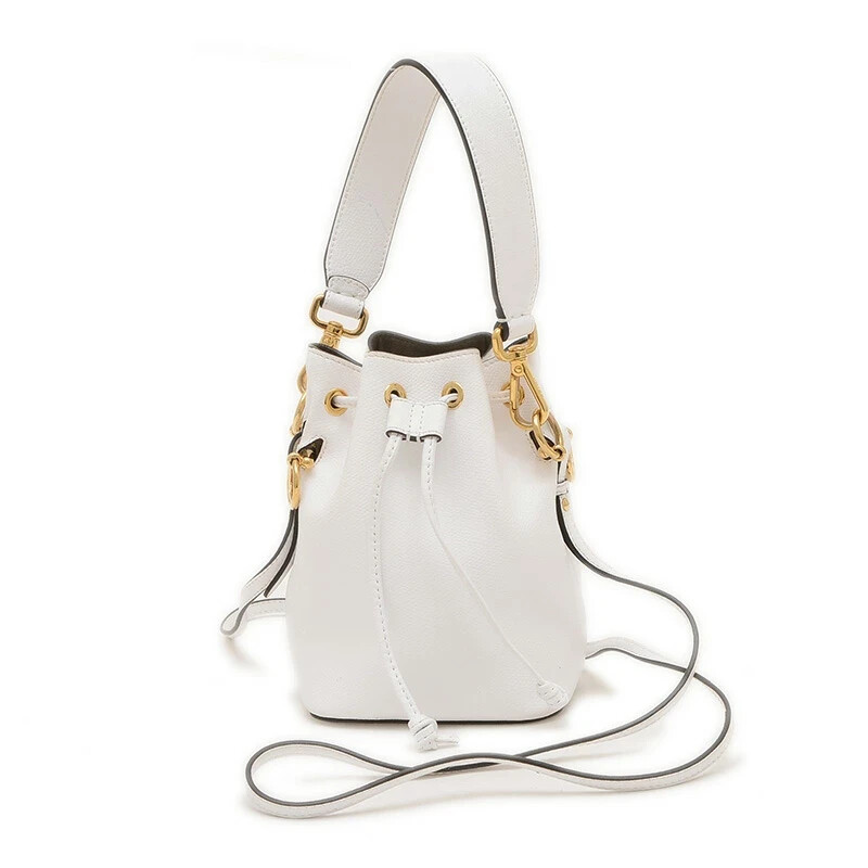 FENDI Mon Tresor Mini 2WAY White Leather Bucket Bag 8BS010 Shoulder Bag Authentic