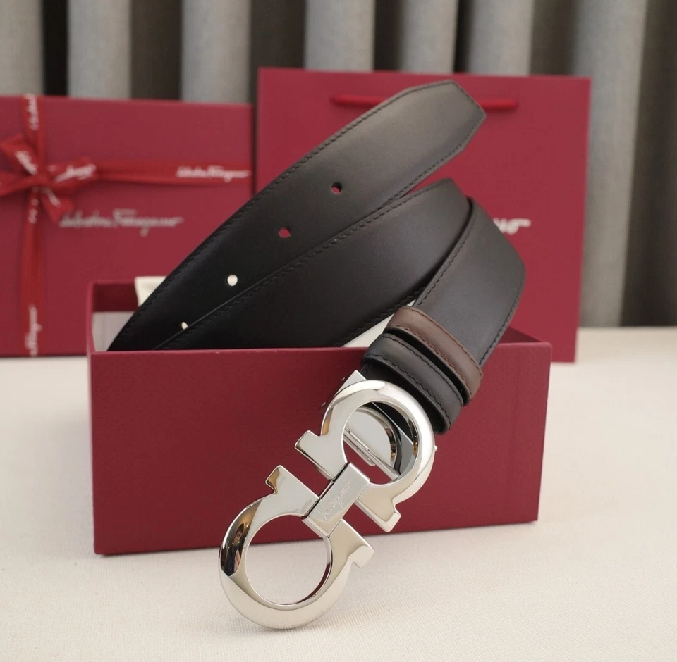 Cintura SALVATORE FERRAGAMO 120cm Reversibile Nero/Marrone *SALDI BLACK FRIDAY - Immagine 3 di 4