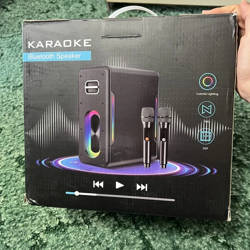 Portable Karaoke Machine with Two Wireless Microphones Open Box