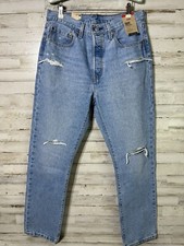 Levis 501 Original Fit Jeans Straight Leg Button Fly 100 Cotton Blue Distressed
