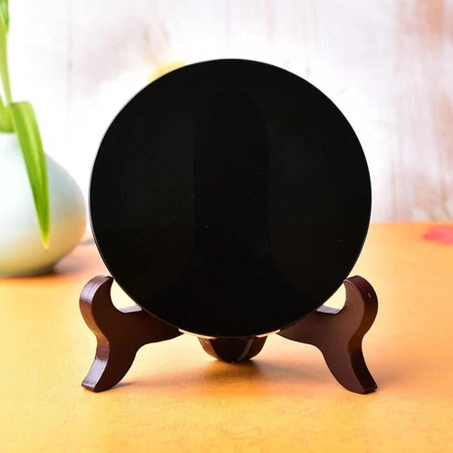 Natural Black Obsidian Scrying Mirror Heal Crystals Stone Round Plate With - Bild 4 von 11