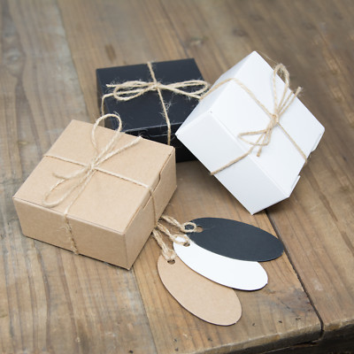 GESCHENKBOX kleiner Sqaure ECO KRAFT natürlicher Weihnachtsgefallen | Enthält Schnur/Etiketten