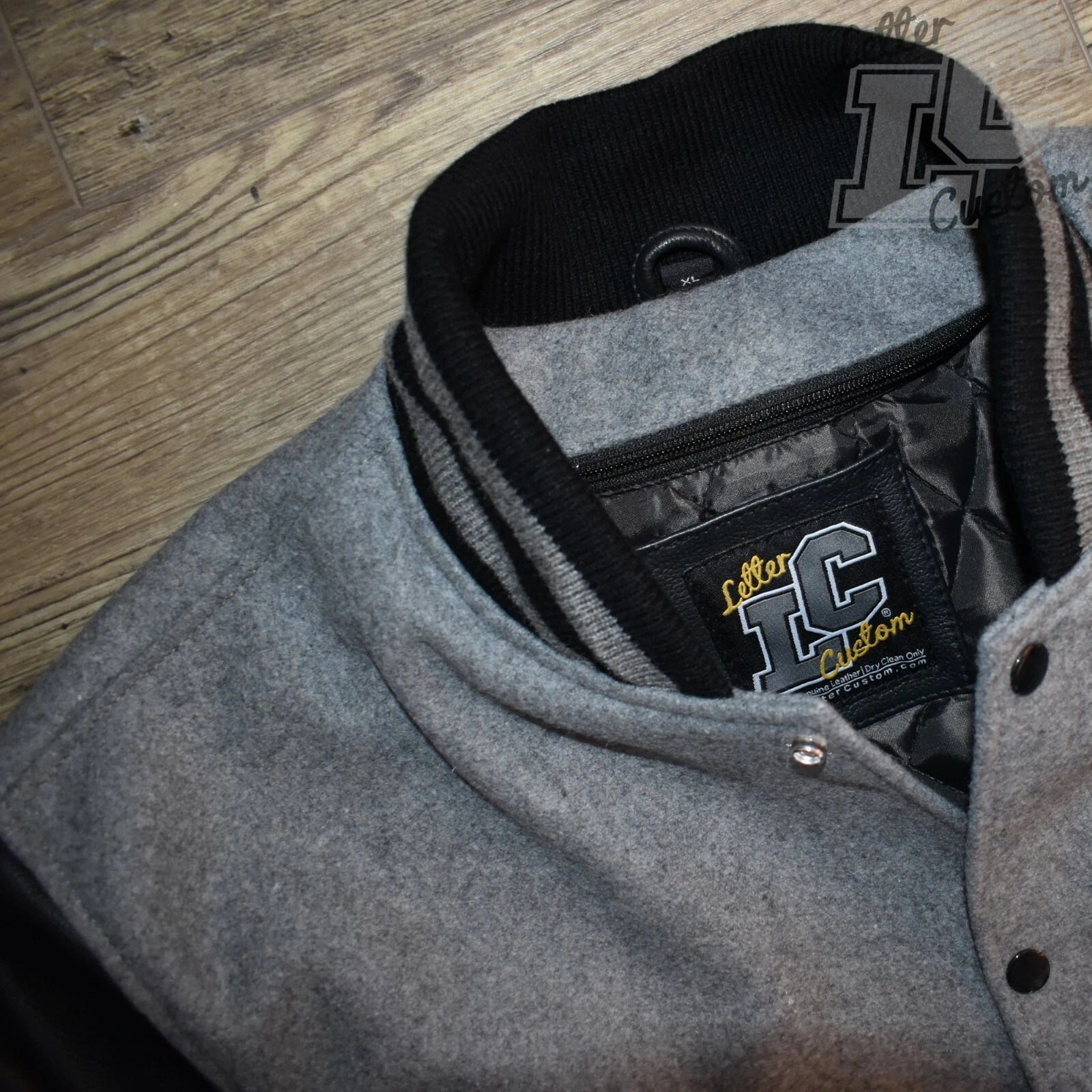 VarsityThreads Premium Leather & Wool Varsity Letterman Jacket Black & Gray image 3