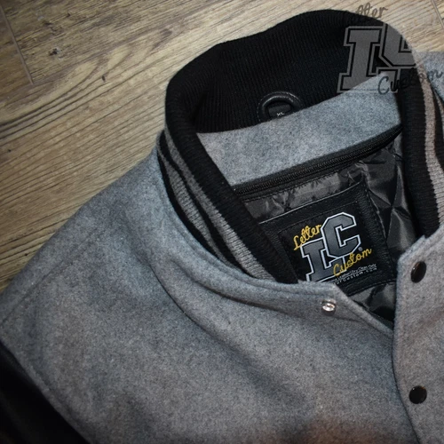 VarsityThreads Premium Leather & Wool Varsity Letterman Jacket Black & Gray image 3
