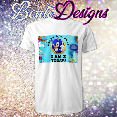 SONIC PERSONALISED AGE BIRTHDAY THEMED T-SHIRT CHILDREN KIDS PARTY FUN