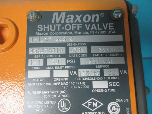 NEW MAXON NATURAL GAS SHUT OFF VALVE 1-1/2" 808 0 70 PSI 115/60 CLUCH/SOLENOID - Picture 9 of 22