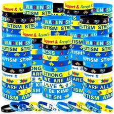144PCS Autism Awareness Silicone Bracelets Bulk Colorful Puzzle Wristbands fo...