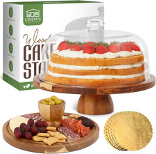 Linda  S Essentials Acacia Wood Cake Stand with Lid Acrylic 12 Inch round Cake