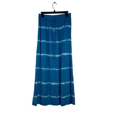 BY & BY VTG WOMEN'S L  BLUE/GREEN/WHITE MAXI SKIRT PULL ON TIE DYE POOL BEACHY 