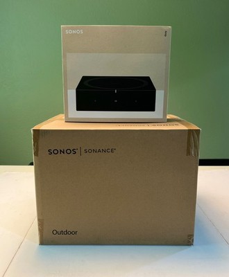 Brand New Sonos Outdoor White Wired Speakers (Pair) & Sonos AMP Bundle