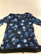 Simply Vera Vera Wang M Black Blue Floral Chiffon Shift Dress Boat Neck 3/4