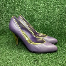 Bally Pointed Toe Gold Trim Leather Vintage Stiletto Pumps Purple Womens Size 6