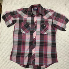 Wrangler Shirt Mens Small Plaid Pearl Snap Cowboy Cut Western Short Sleeve Rodeo