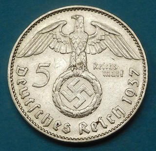 1937 j GERMANY 5 MARK COIN Third Reich SILVER German