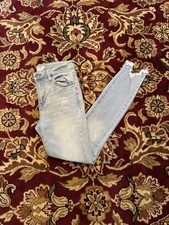 Cello Light Blue Distressed Skinny Jeans With Frayed Hemline Size 1