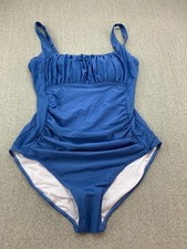 EoMenie Shirred Front One Piece Swimsuit Women 2XL Blue Tummy Control Beach Cool