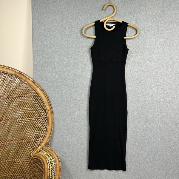Glassons Rib Knit Pencil Dress Size XS Black Long Maxi Fitted