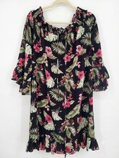 NEW Sasha Black Floral Off-Shoulder Dress Boho Ruffle Mini Tropical Summer