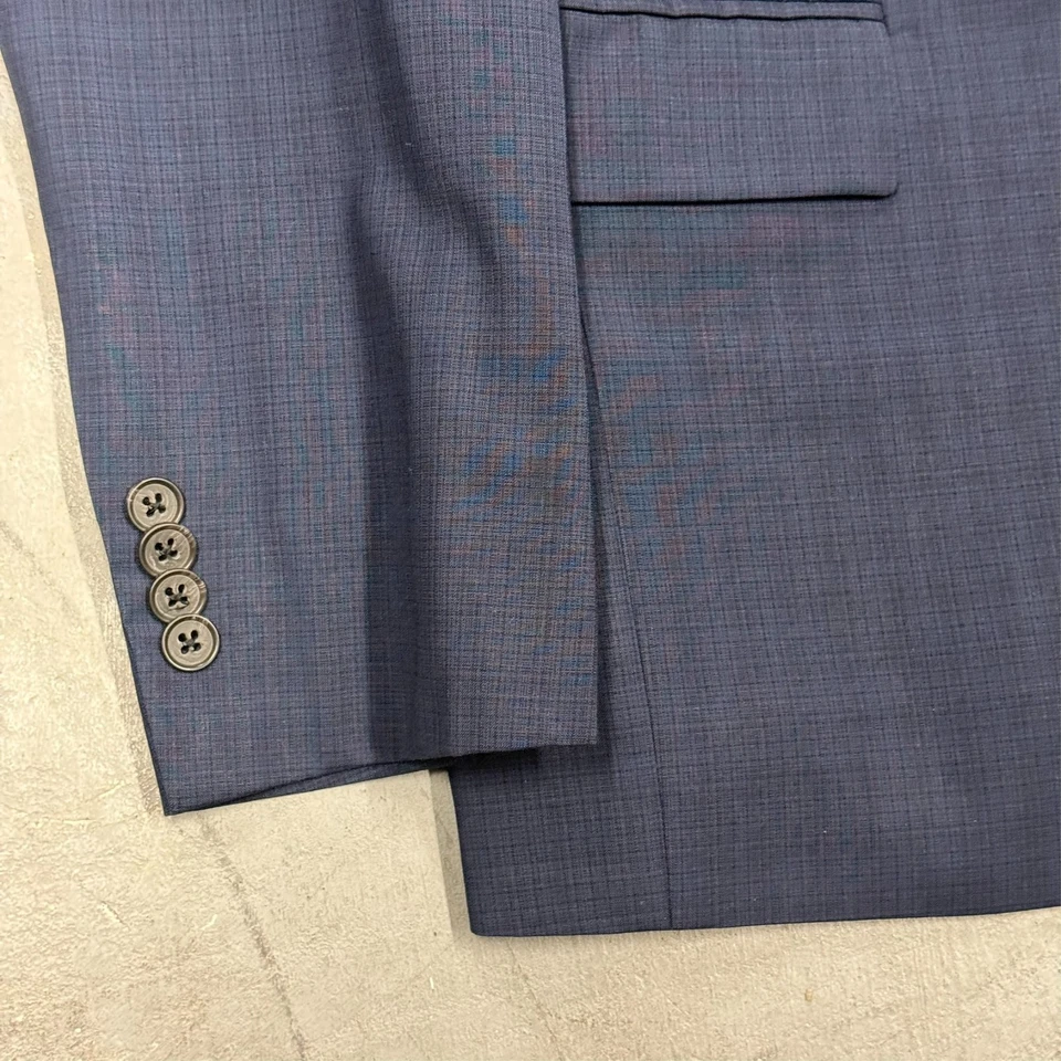 Harry Rosen Suit 2pc Jack Victor Check Blue Wool Canada 38 S 34x30 - Image 4 of 4