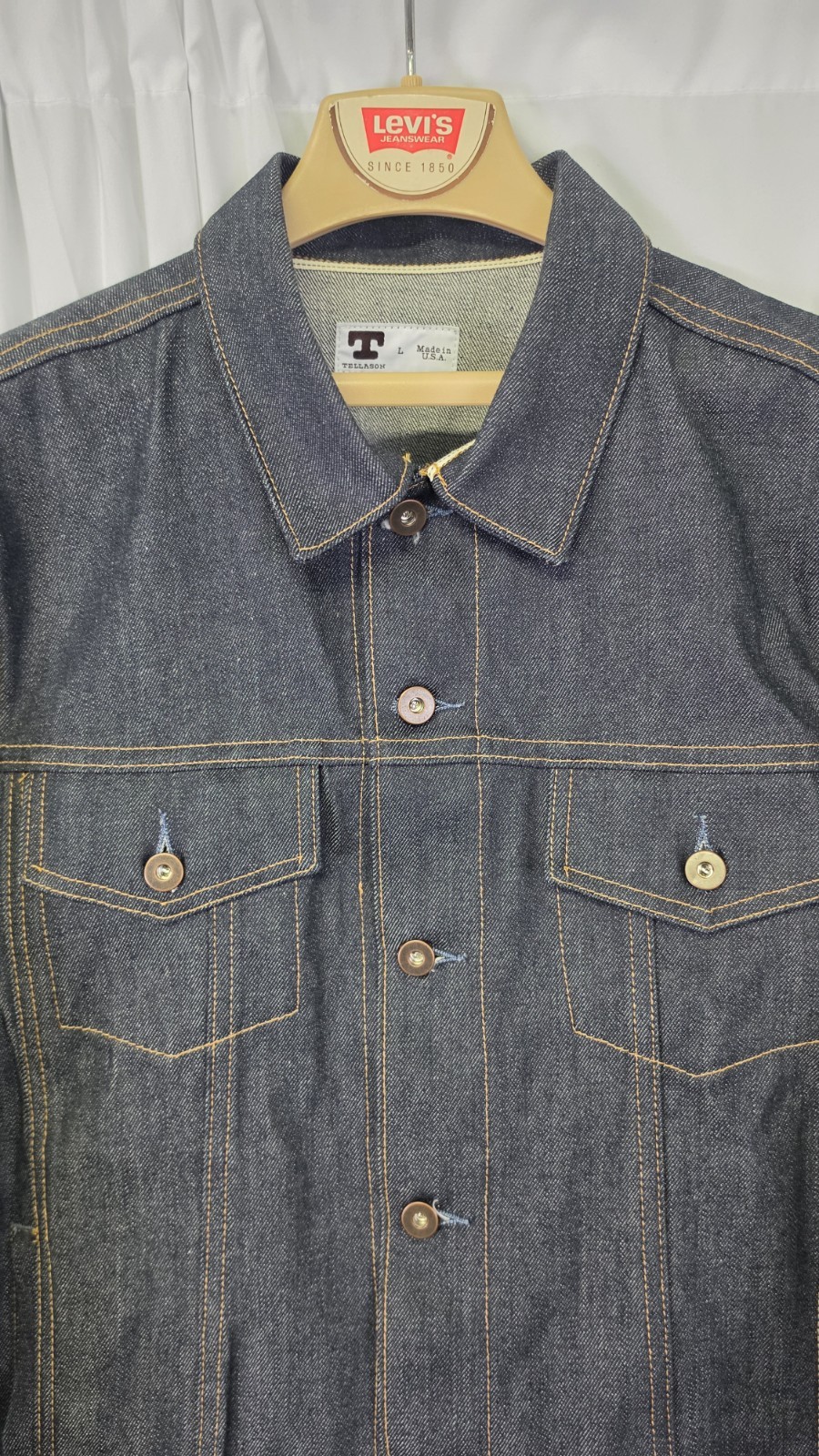 Tellason Selvege Denim Jacket Mens  Selvedge Blue Trucker Jean Made in USA Large - second product detail image