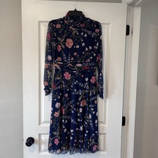 Eliza J. Floral Mock Neck Long Sleeve Mesh Midi Dress, Women’s Size 8, Blue
