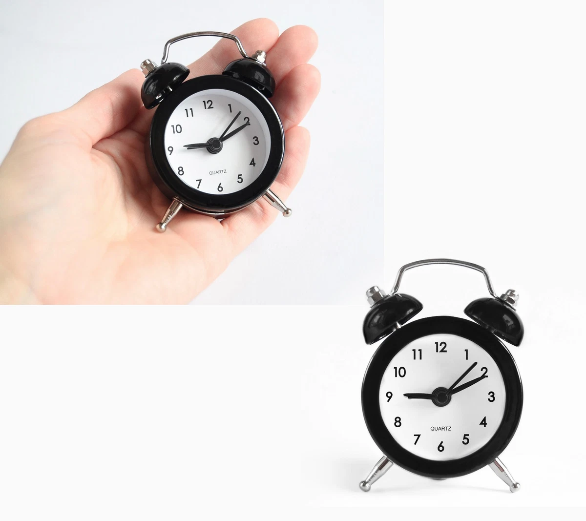 Sveglia Vintage Silenziosa Con Luce Notturna Morbida - Design Minimalista, Metallo E ABS, 11x11x7 Cm, Alimentazione A Batteria - 3