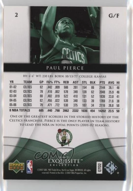 2006-07 Upper Deck Exquisite Collection /225 Paul Pierce #2 HOF - Image 2 of 2