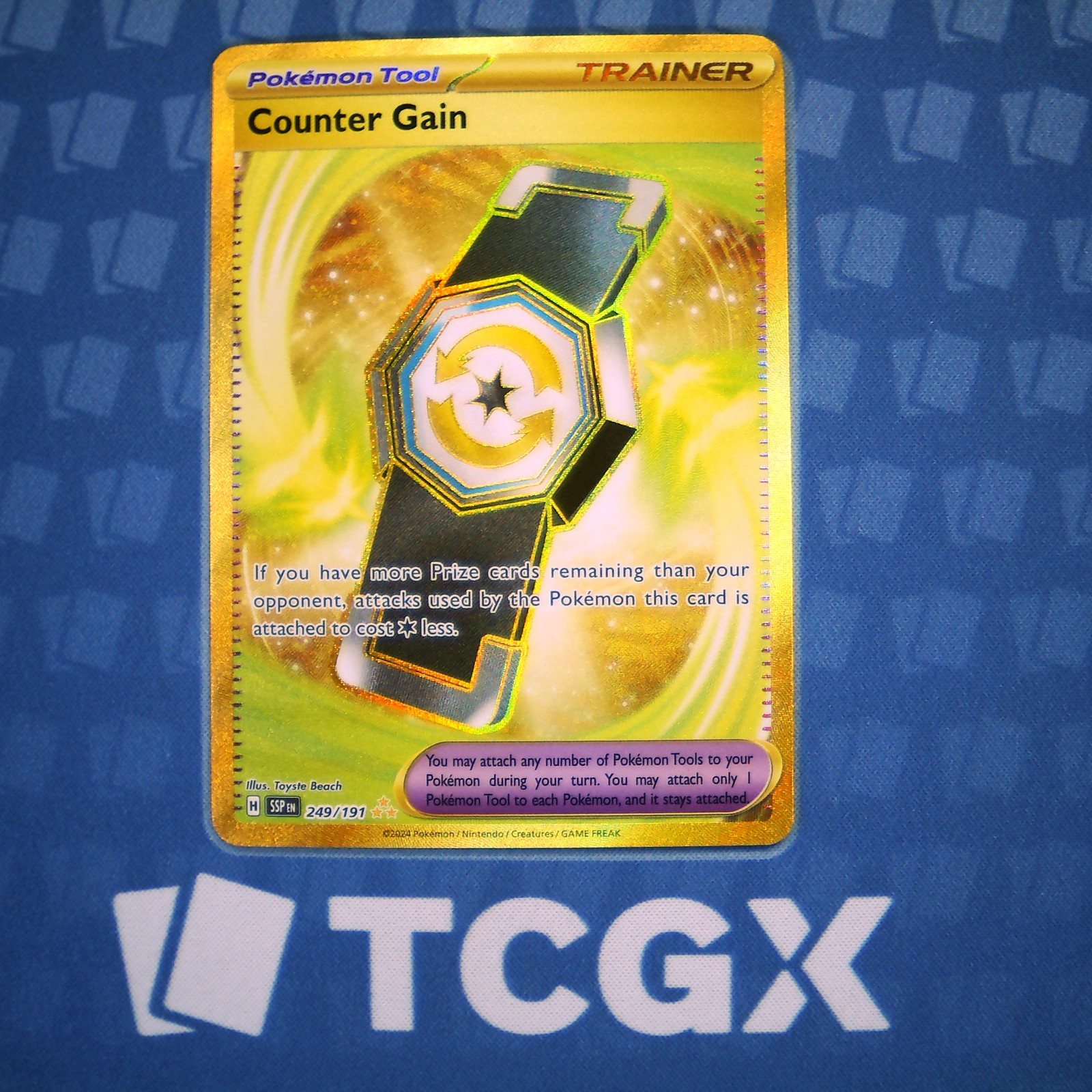 Pokemon - Counter Gain - 249/191 - SV08: Surging Sparks - Holo - Hyper Rare NM