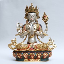 Buddha Statue Gold Kupfer Chenrezig Edelsteine 47cm "Beste Qualität"
