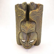 Wooden South American Tiki Mask Hand Carved Vintage Craft Wall Bird Decor Tribal
