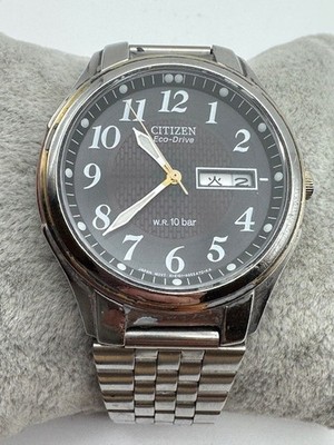 Men's Citizen Eco Drive E101-S032768 Silver Tone Day Date Watch WORKS