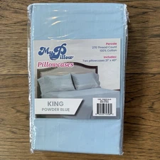 MyPillow Percale Pillowcases Set of 2 King Size Powder Blue 270 Thread Count