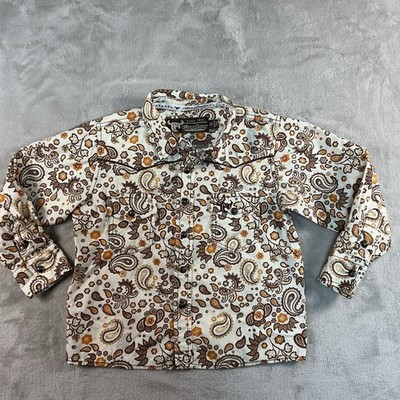 Cowboy Hardware Boy Toddler White Brown Paisley Pearl Snap Button Western Rodeo 