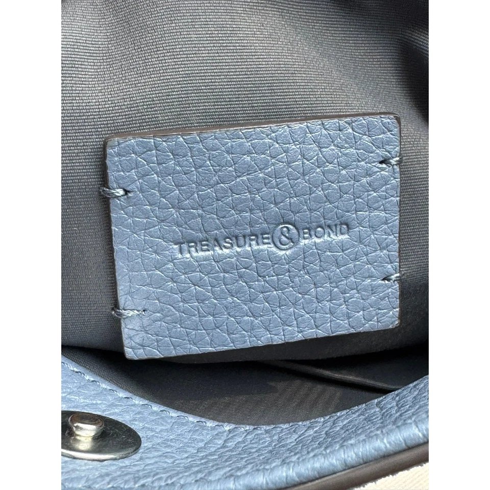 Bolso de Hombro Treasure & Bond Azul Cuero y Gamuza Grano Guijarro Cartera de Todos los Días Foto 2 de 4