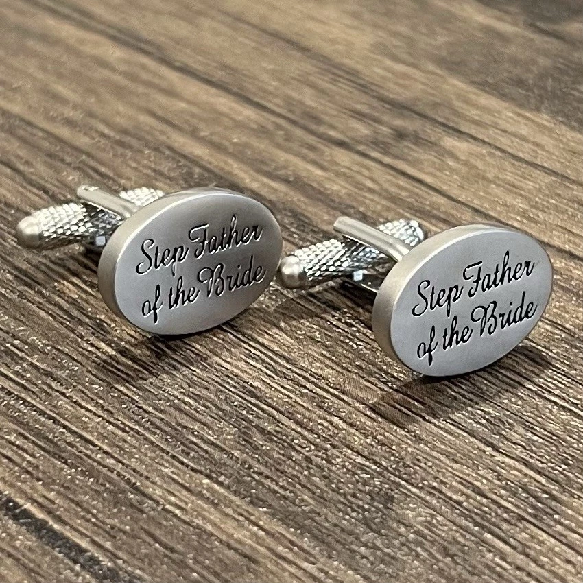 Step Father Of The Bride Oval Cufflinks Wedding Theme Gift In Box - Image 4 of 4