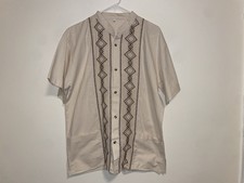 Men s Oaxacan Cream Beige Manta Embroidered Guayabera Shirt - Sz. Large