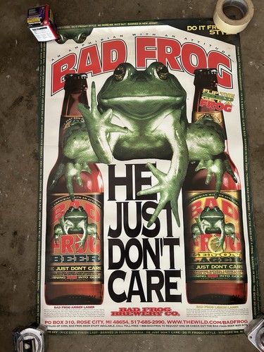 Bad Frog Beer Co. Original He Just Don’t Care Poster 1995 Authentic 36 x 24