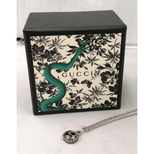 GUCCI Collana Incastro Argento 925 Logo Catena Lusso Uomo Moda Italia Rara