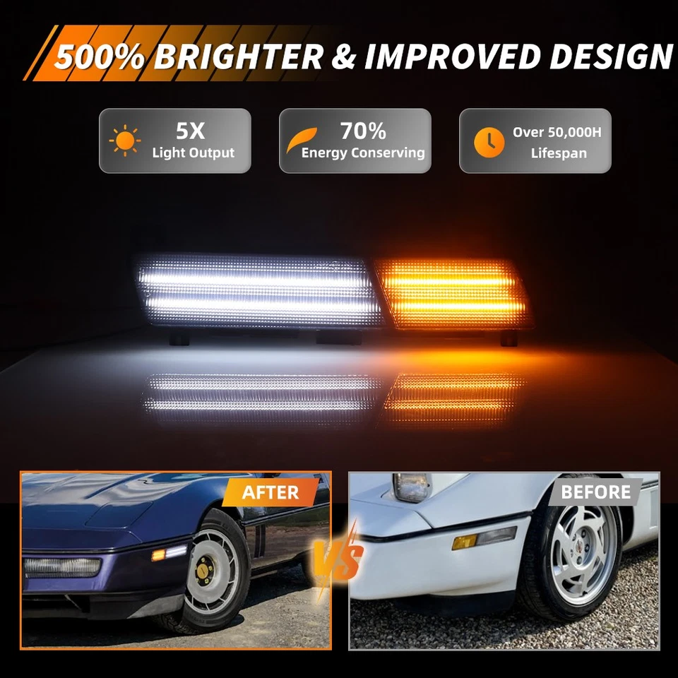 2X Smoke Dynamic Amber LED Front Signal Side Marker Lights For 84-87 Corvette C4 - Image 2 of 4