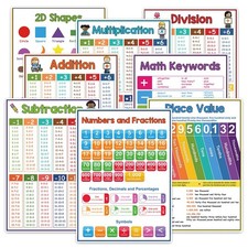 Zwttey 8 Pcs Math Educational Poster Math Charts Elementary Teaching Multipli...