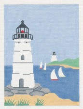 New England Lighthouse  Sailboats handpaint Needlepoint Canvas by Silver Needle
