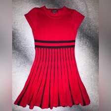 My Michelle Girls Red Black Fit Flare Knit Cute Dress S (A3)