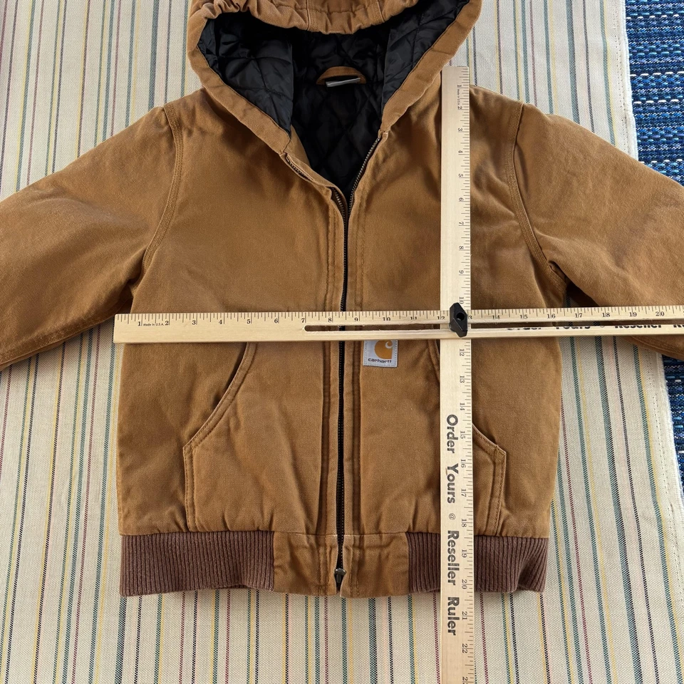 Carhartt Jacket Youth Small 7-8 Brown Hooded Quilted Lined Duck Canvas Boys Kids - Image 4 of 4